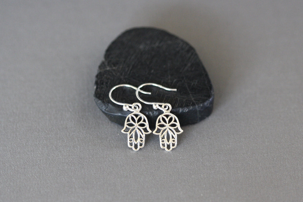 Bali Sterling Silver Hamsa Charm Dangle Earrings