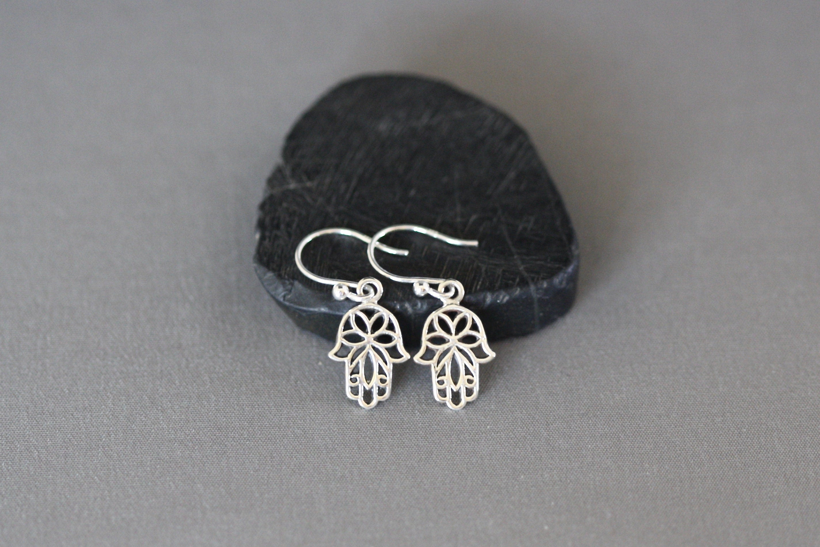 Bali Sterling Silver Hamsa Charm Dangle Earrings