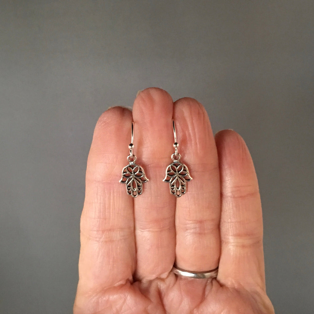 Bali Sterling Silver Hamsa Charm Dangle Earrings