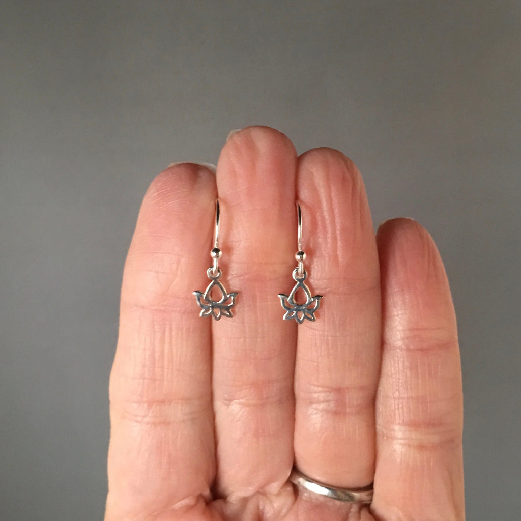 Petite Bali Sterling Silver Lotus Flower Charm Dangle Earrings