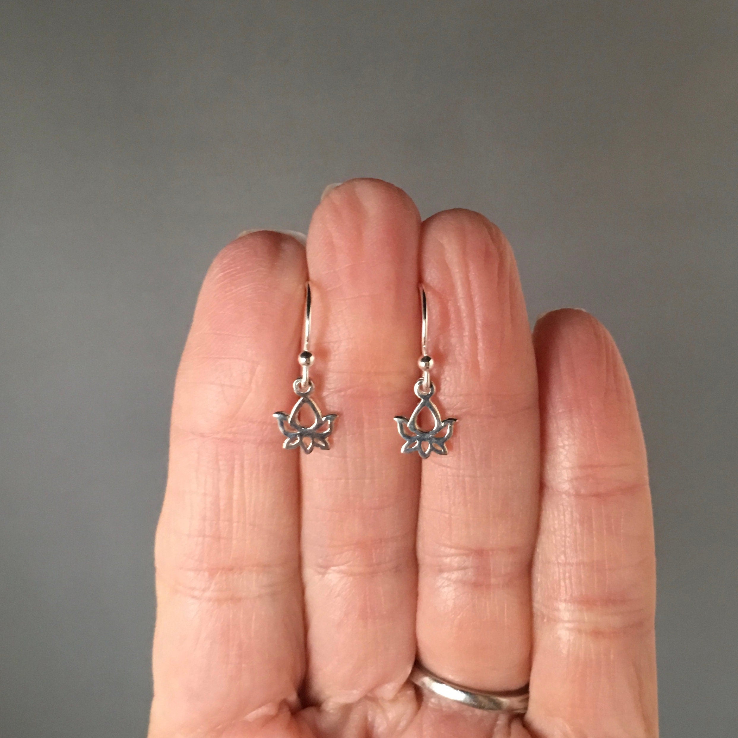 Petite Bali Sterling Silver Lotus Flower Charm Dangle Earrings