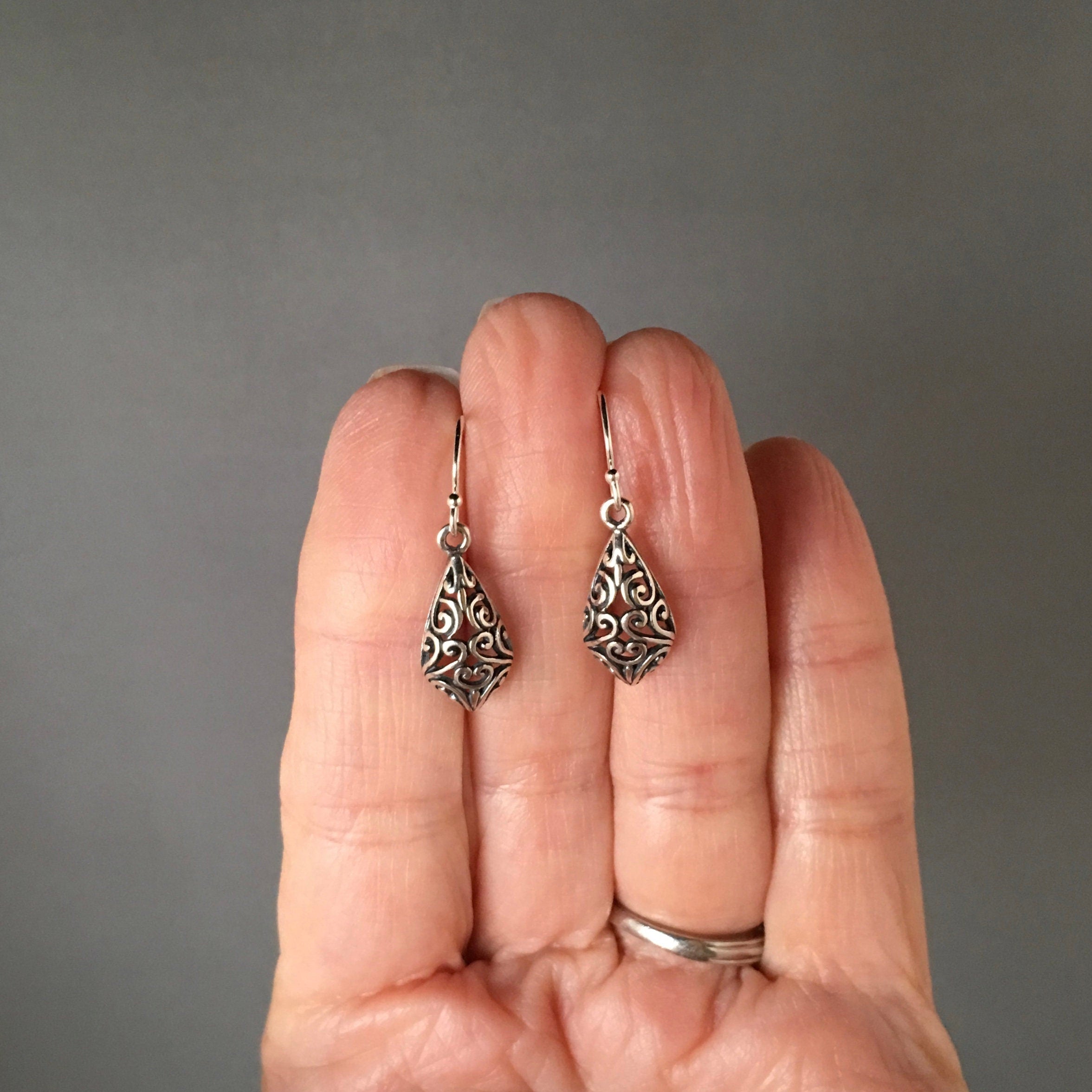 Oxidized Bali Sterling Silver Filigree Dangle Earrings