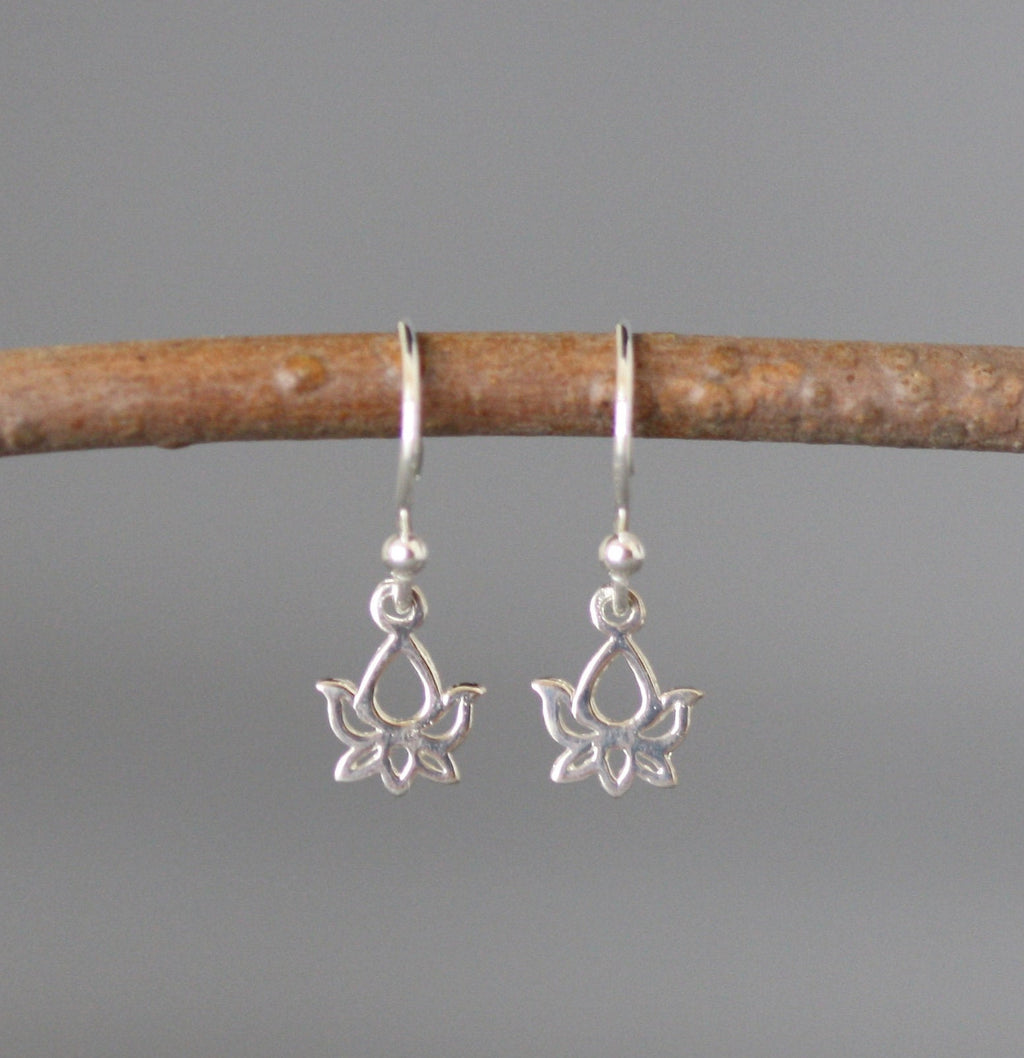 Petite Bali Sterling Silver Lotus Flower Charm Dangle Earrings