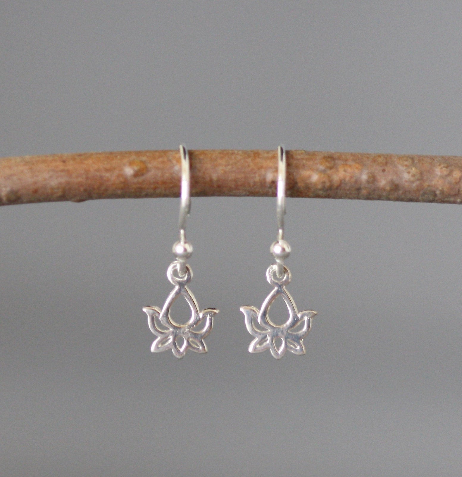 Petite Bali Sterling Silver Lotus Flower Charm Dangle Earrings