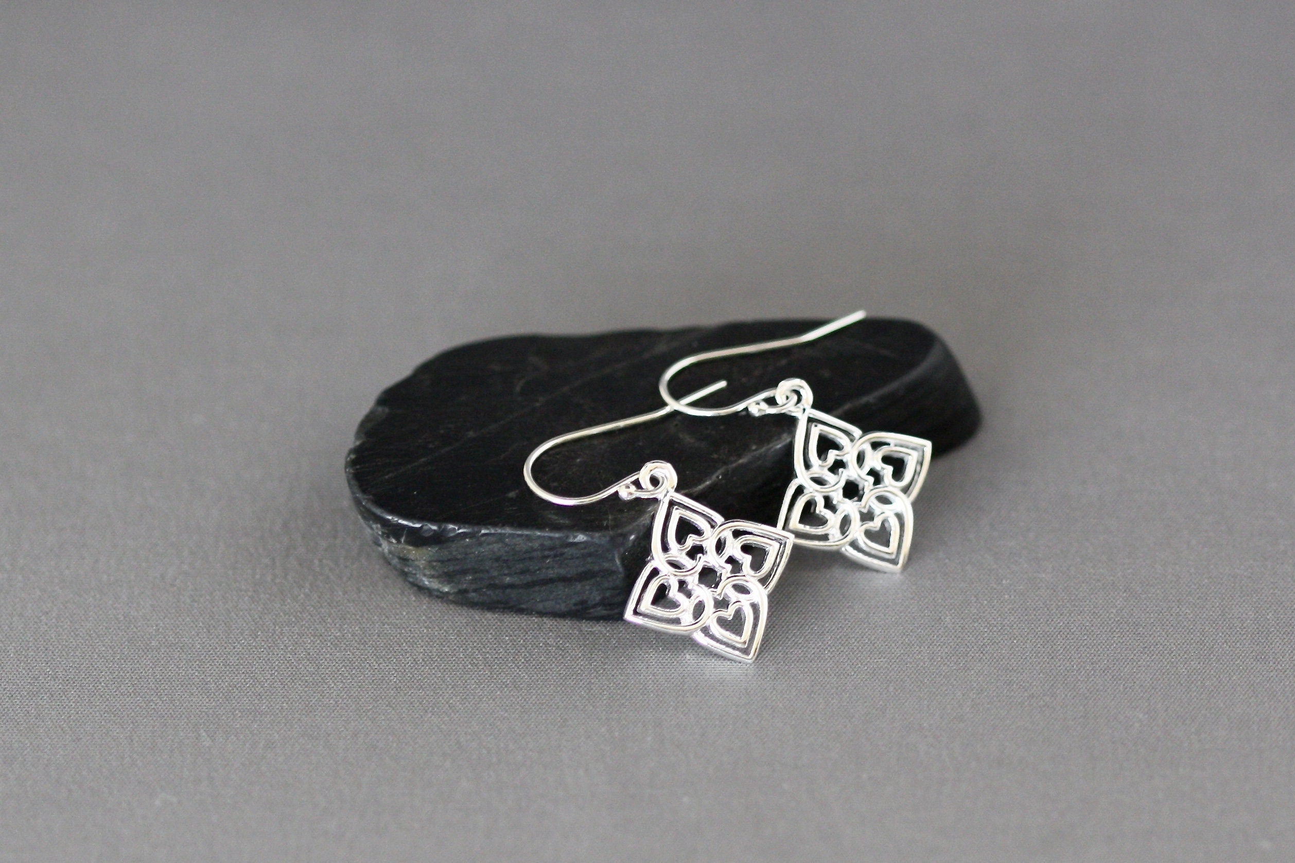 Sterling Silver Celtic Filigree Heart Earrings