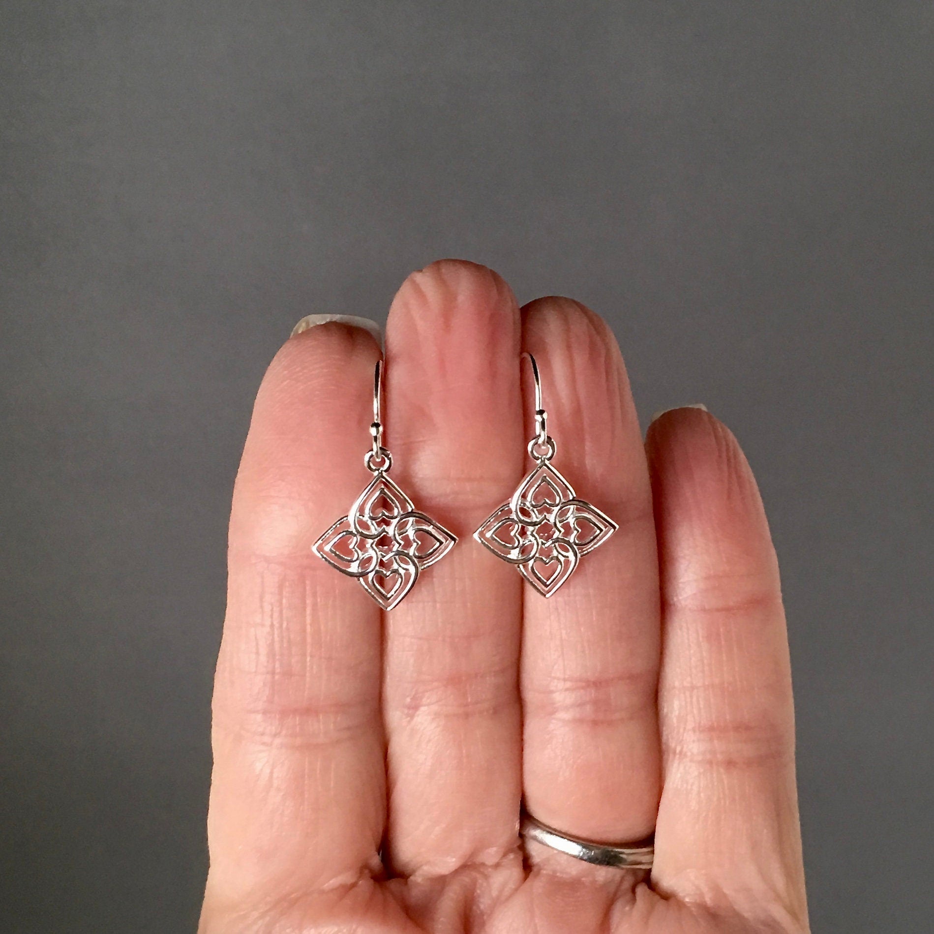 Sterling Silver Celtic Filigree Heart Earrings