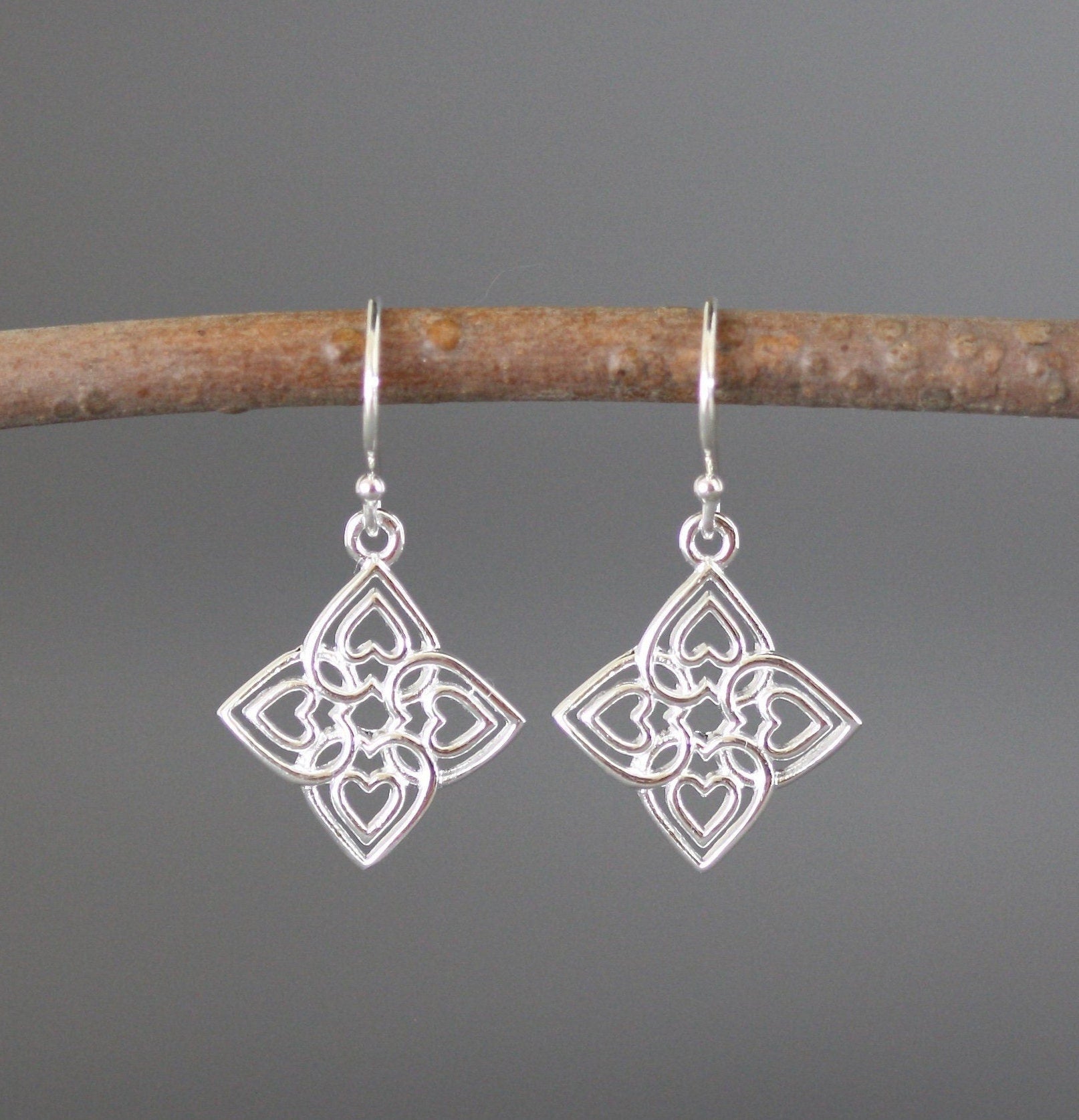 Sterling Silver Celtic Filigree Heart Earrings