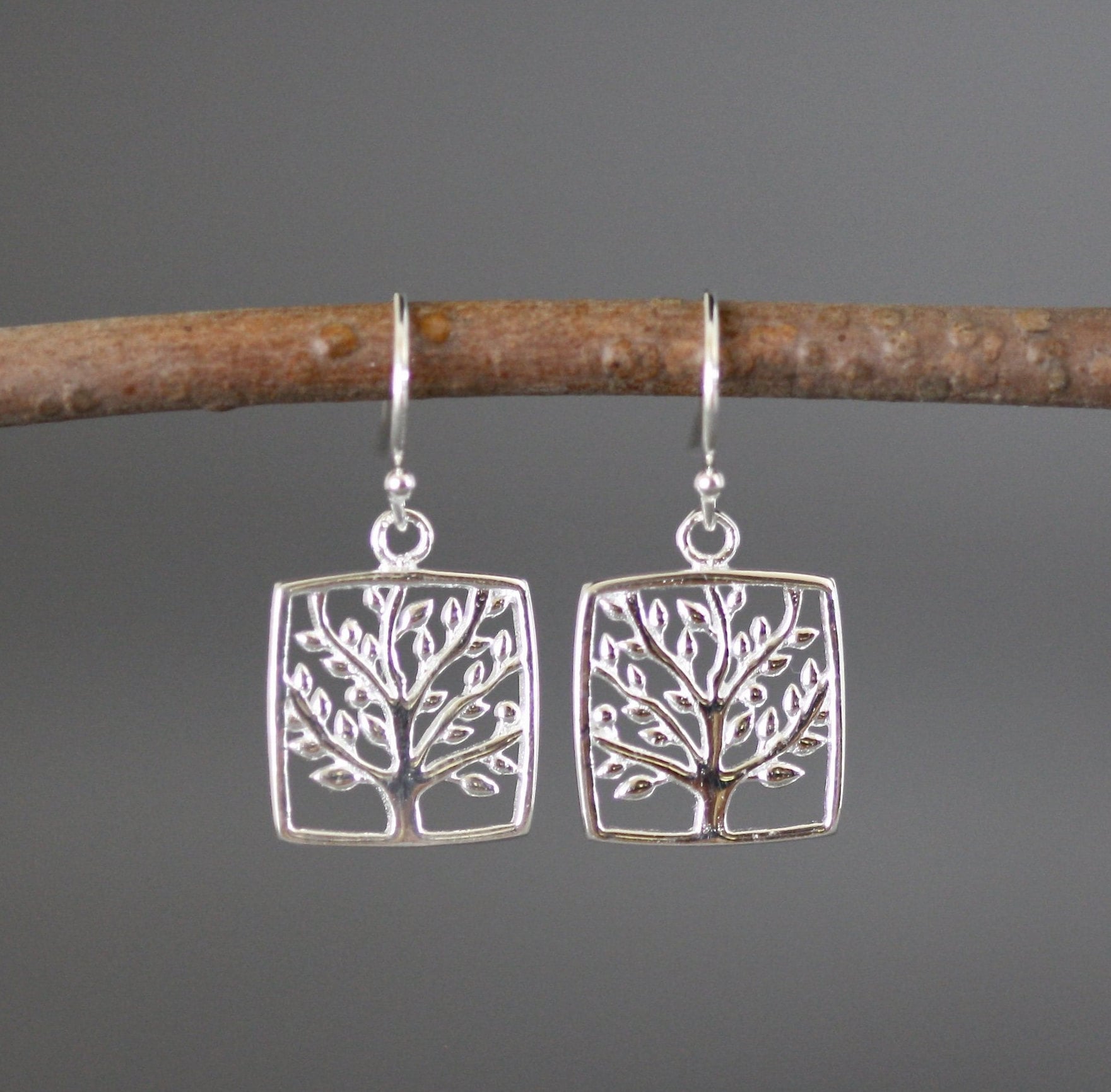 Sterling Silver Tree of Life Charm Dangle Earrings