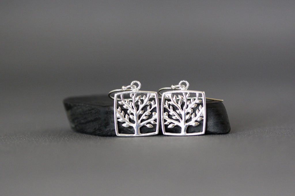 Sterling Silver Tree of Life Charm Dangle Earrings