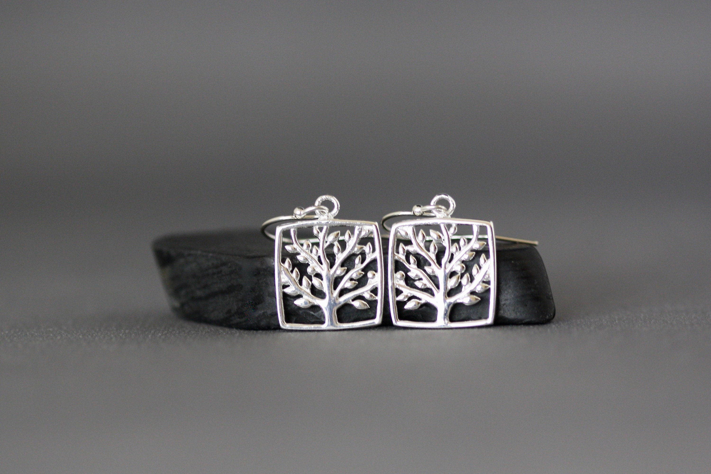 Sterling Silver Tree of Life Charm Dangle Earrings