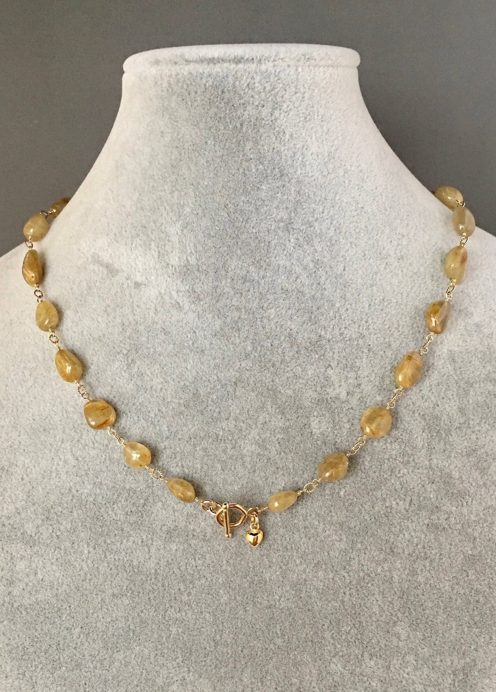 Gold Rutilated Quartz Nugget Necklace on a Gold Filled Chain