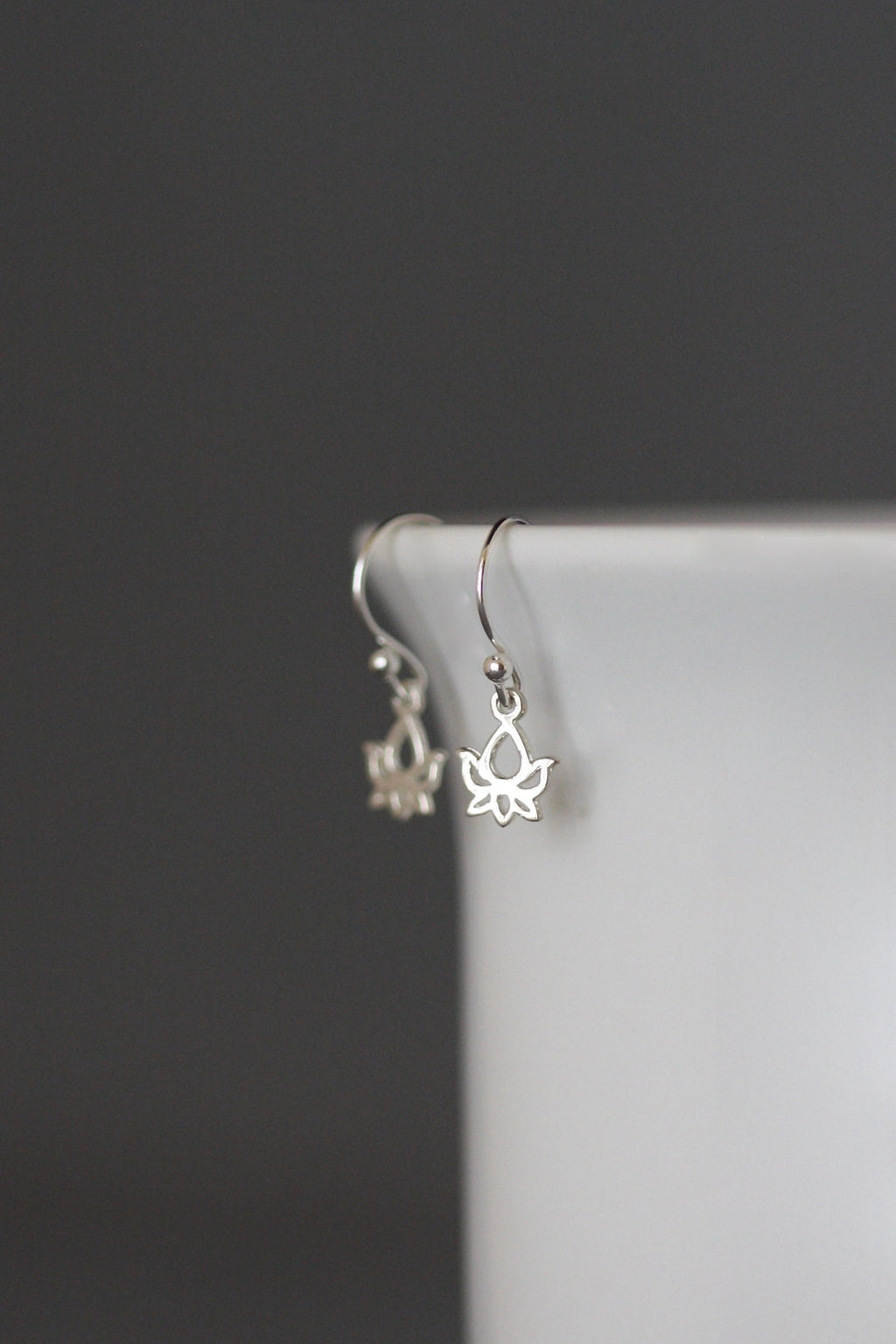 Petite Bali Sterling Silver Lotus Flower Charm Dangle Earrings