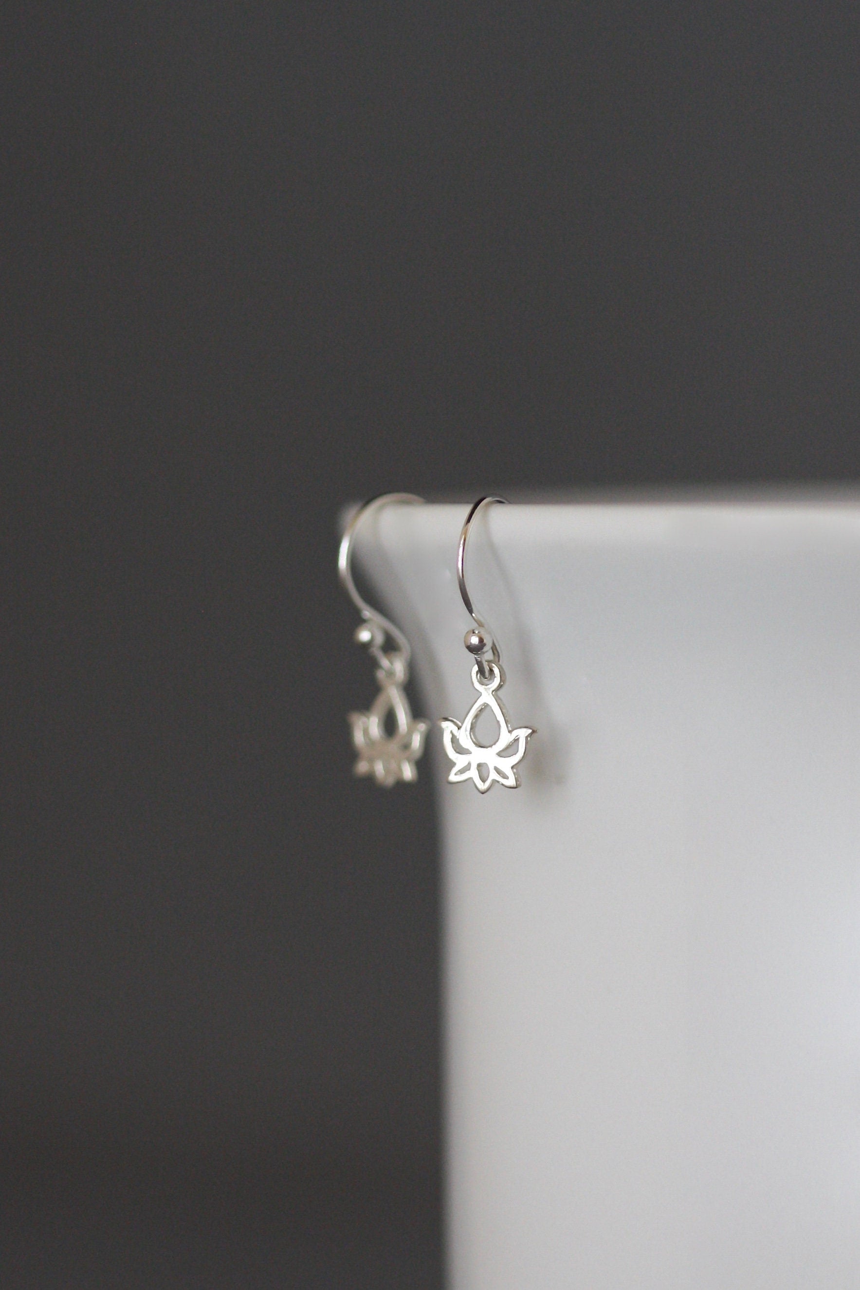 Petite Bali Sterling Silver Lotus Flower Charm Dangle Earrings