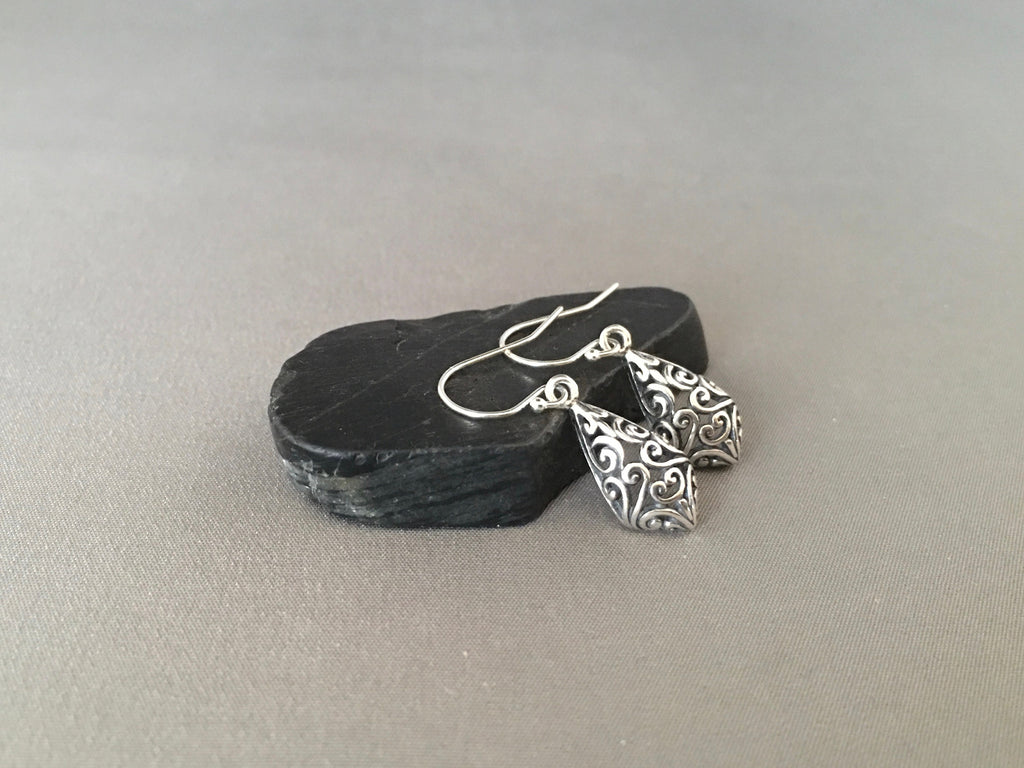 Oxidized Bali Sterling Silver Filigree Dangle Earrings