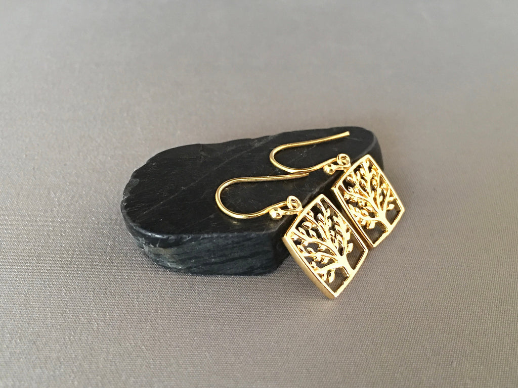 Tree of Life Charm Dangle Earrings in Gold Vermeil
