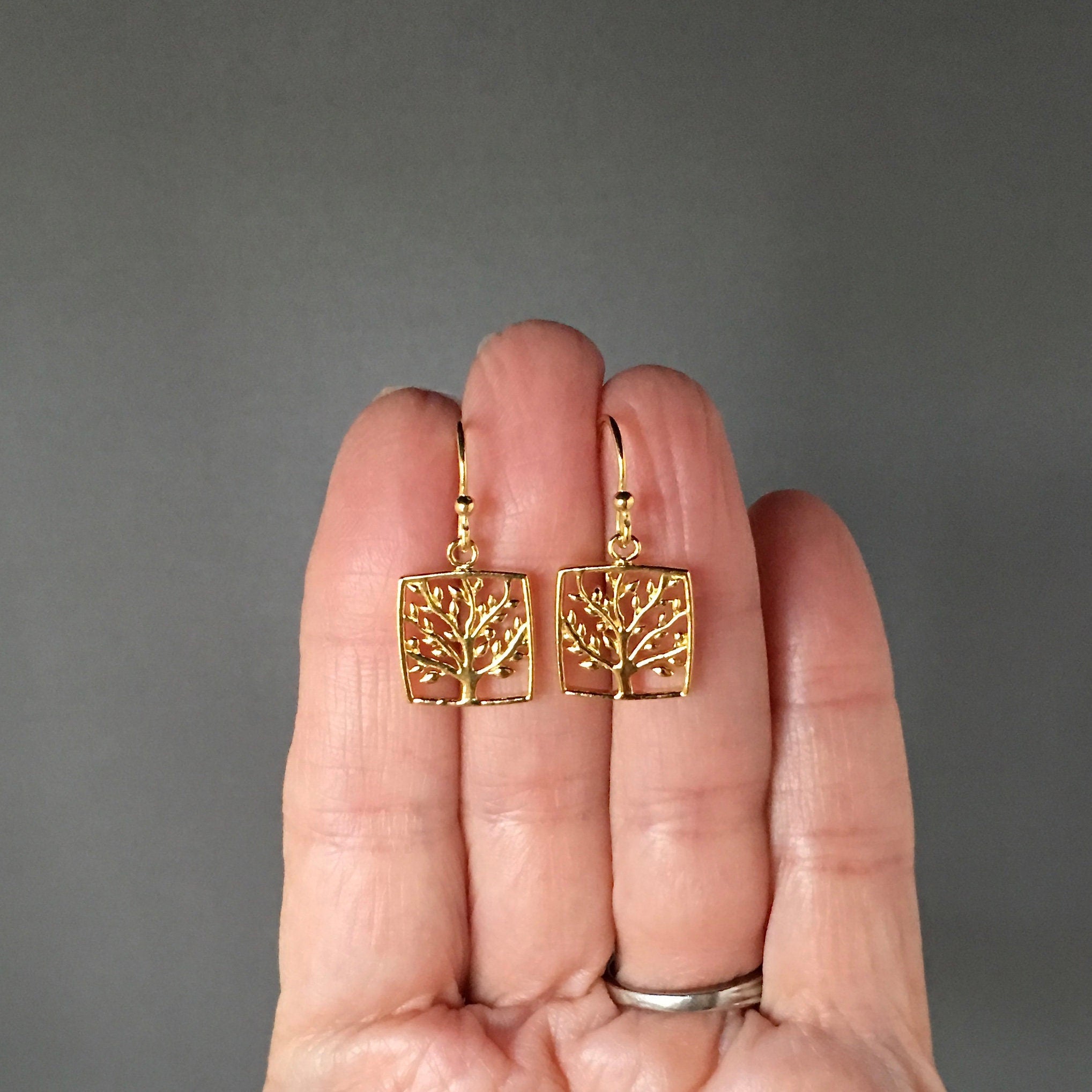 Tree of Life Charm Dangle Earrings in Gold Vermeil