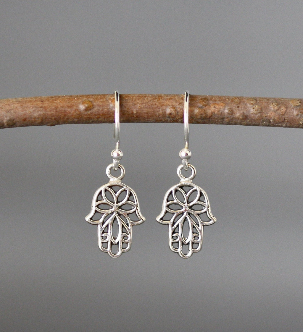 Bali Sterling Silver Hamsa Charm Dangle Earrings