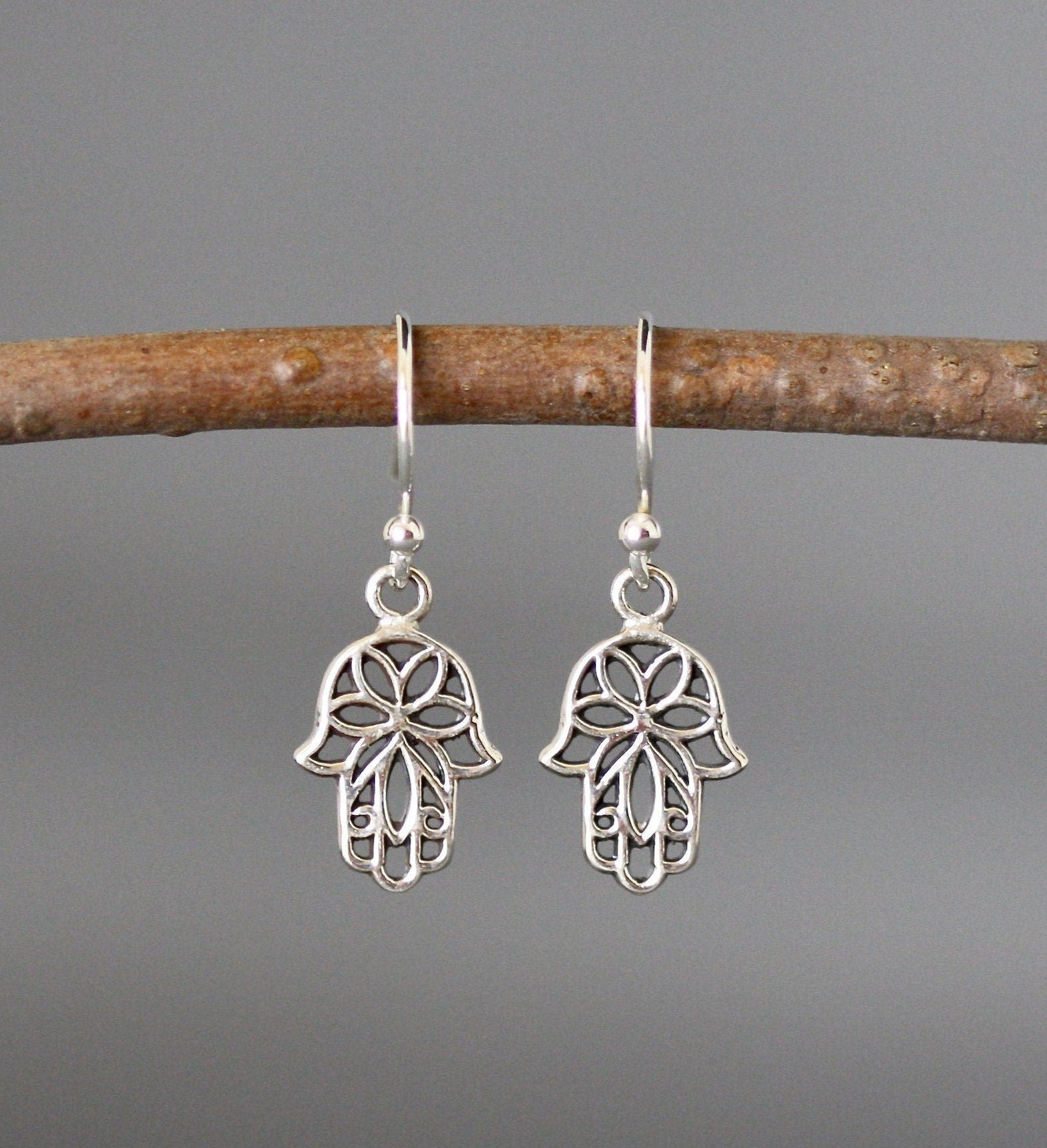 Bali Sterling Silver Hamsa Charm Dangle Earrings