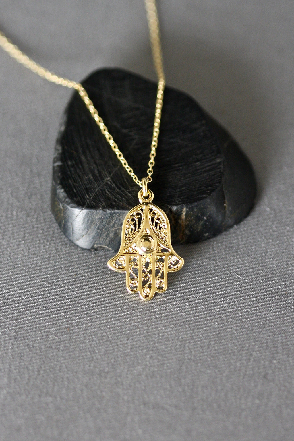 Gold Vermeil Filigree Hamsa Hand Pendant Necklace III