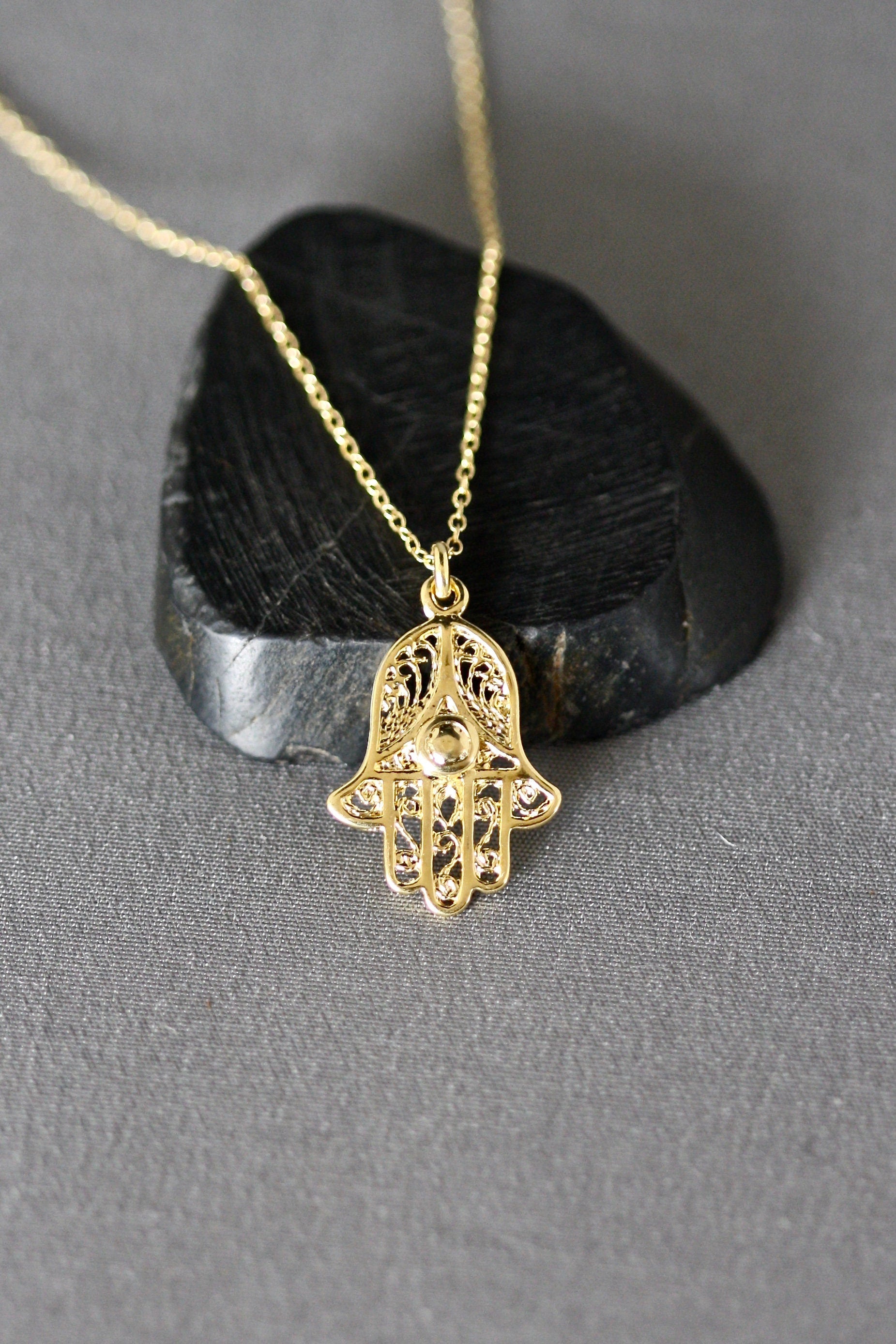 Gold Vermeil Filigree Hamsa Hand Pendant Necklace III