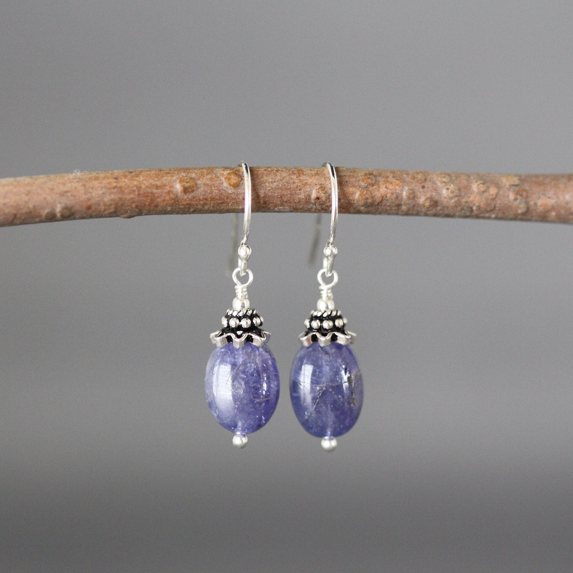Tanzanite and Bali Sterling Silver Bead Necklace and Earring Set
