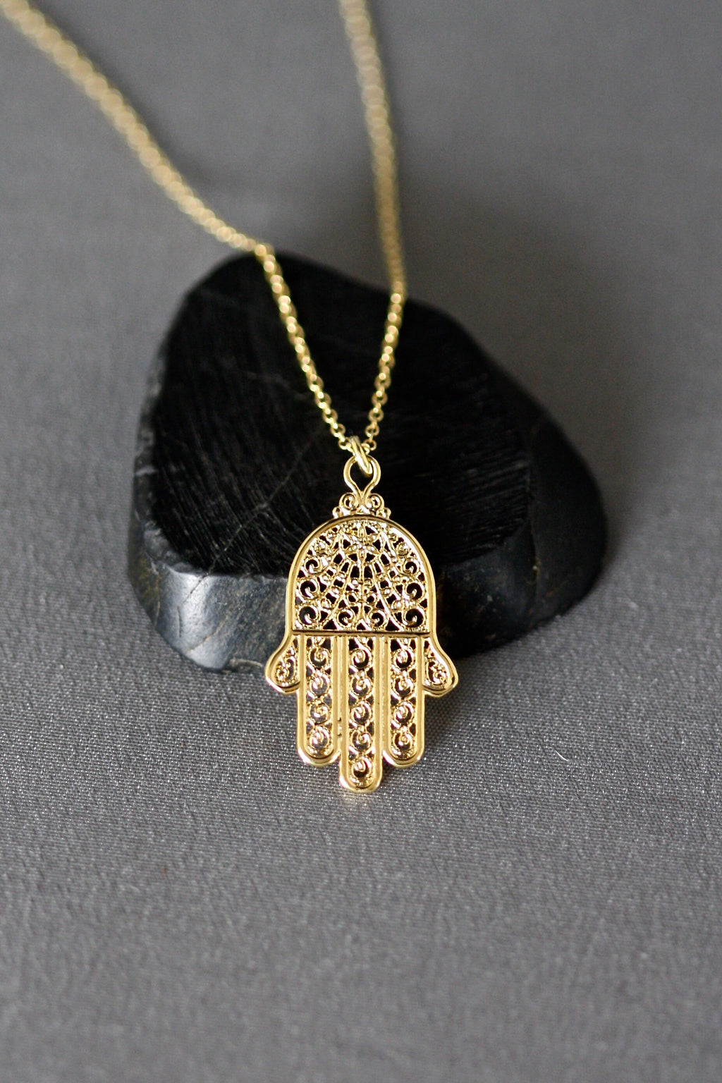 Gold Vermeil Hamsa Hand Pendant Necklace on Gold Filled Chain