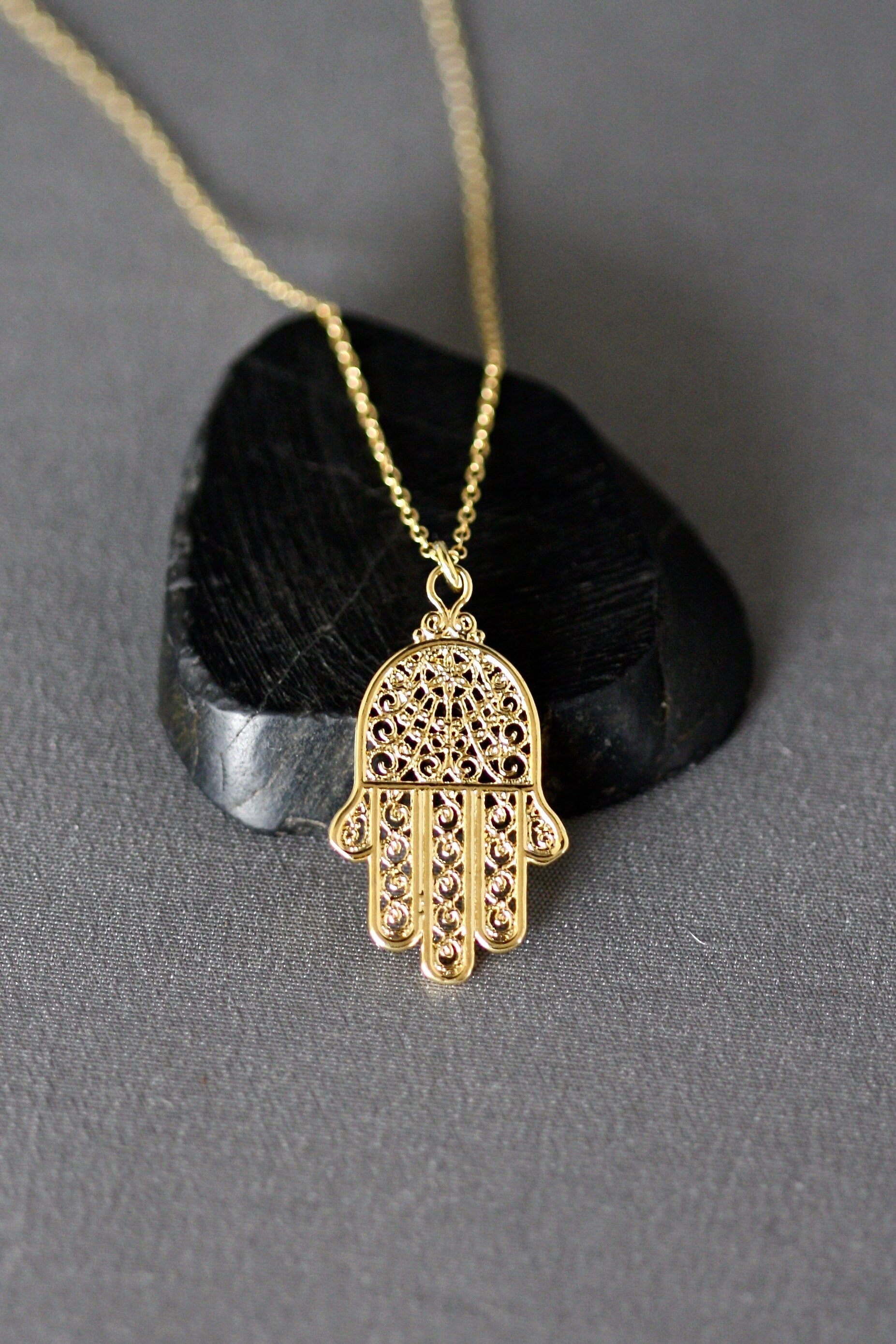 Gold Vermeil Hamsa Hand Pendant Necklace on Gold Filled Chain