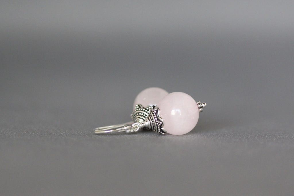 Rose Quartz Earrings with Bali Sterling Silver Caps