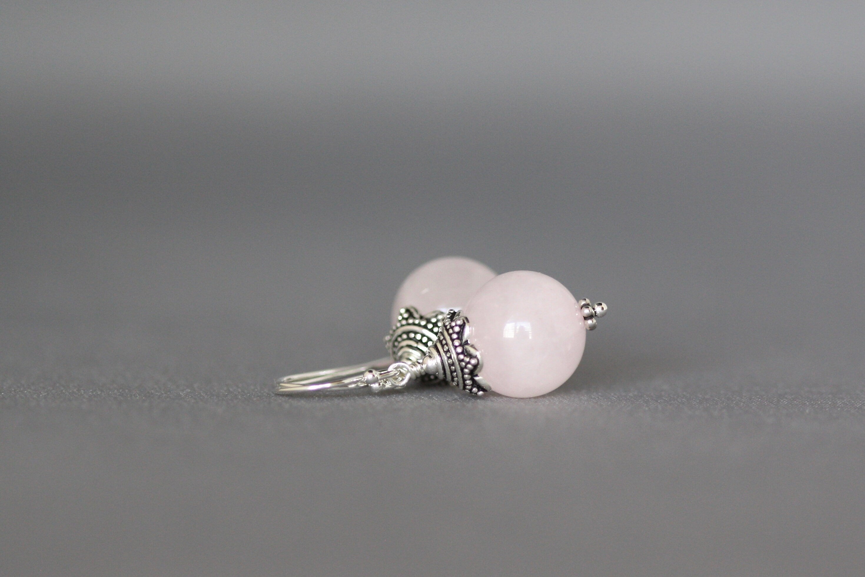 Rose Quartz Earrings with Bali Sterling Silver Caps