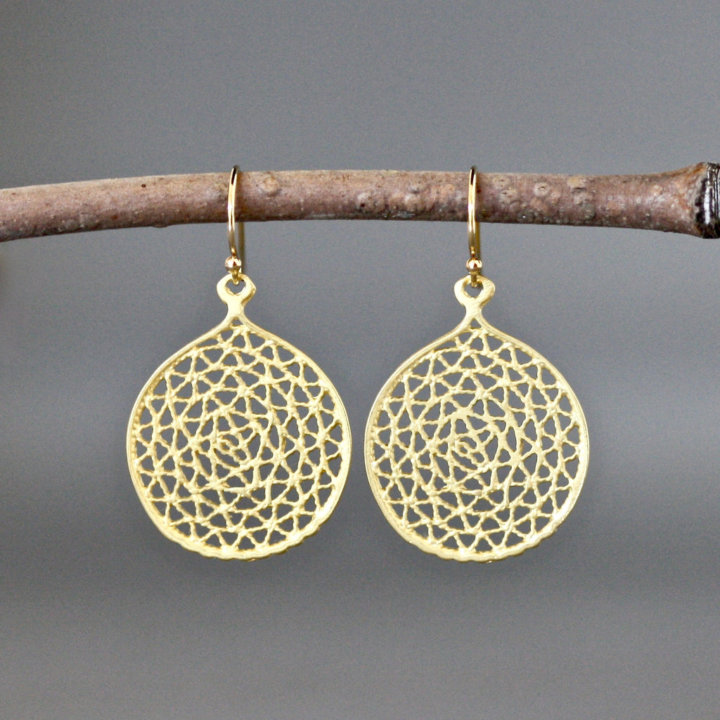 Matte Gold Vermeil Filigree Charm Dangle Earrings