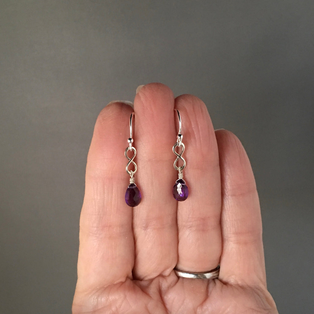 Amethyst Teardrop and Bali Sterling Silver Infinity Link Dangle Earrings