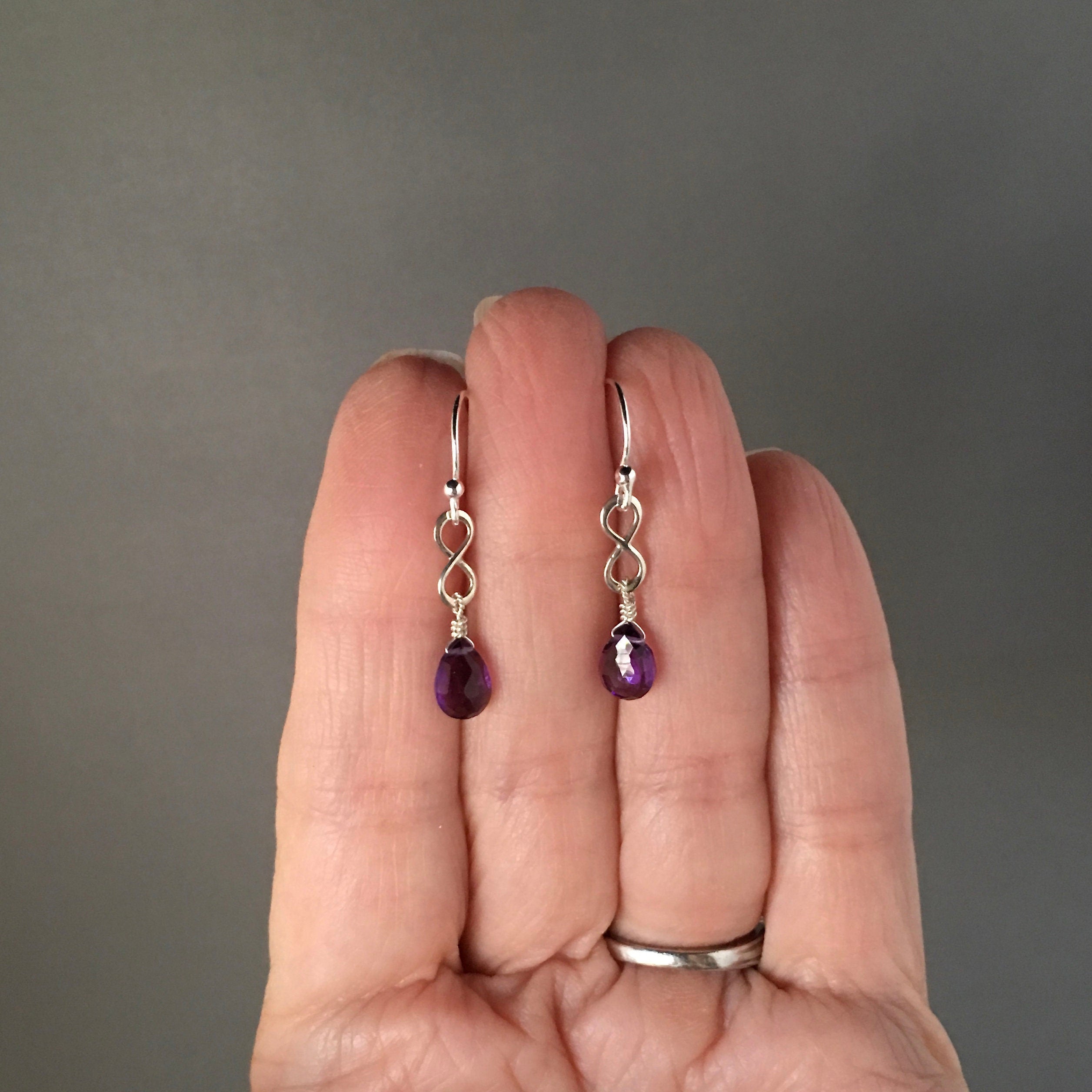 Amethyst Teardrop and Bali Sterling Silver Infinity Link Dangle Earrings