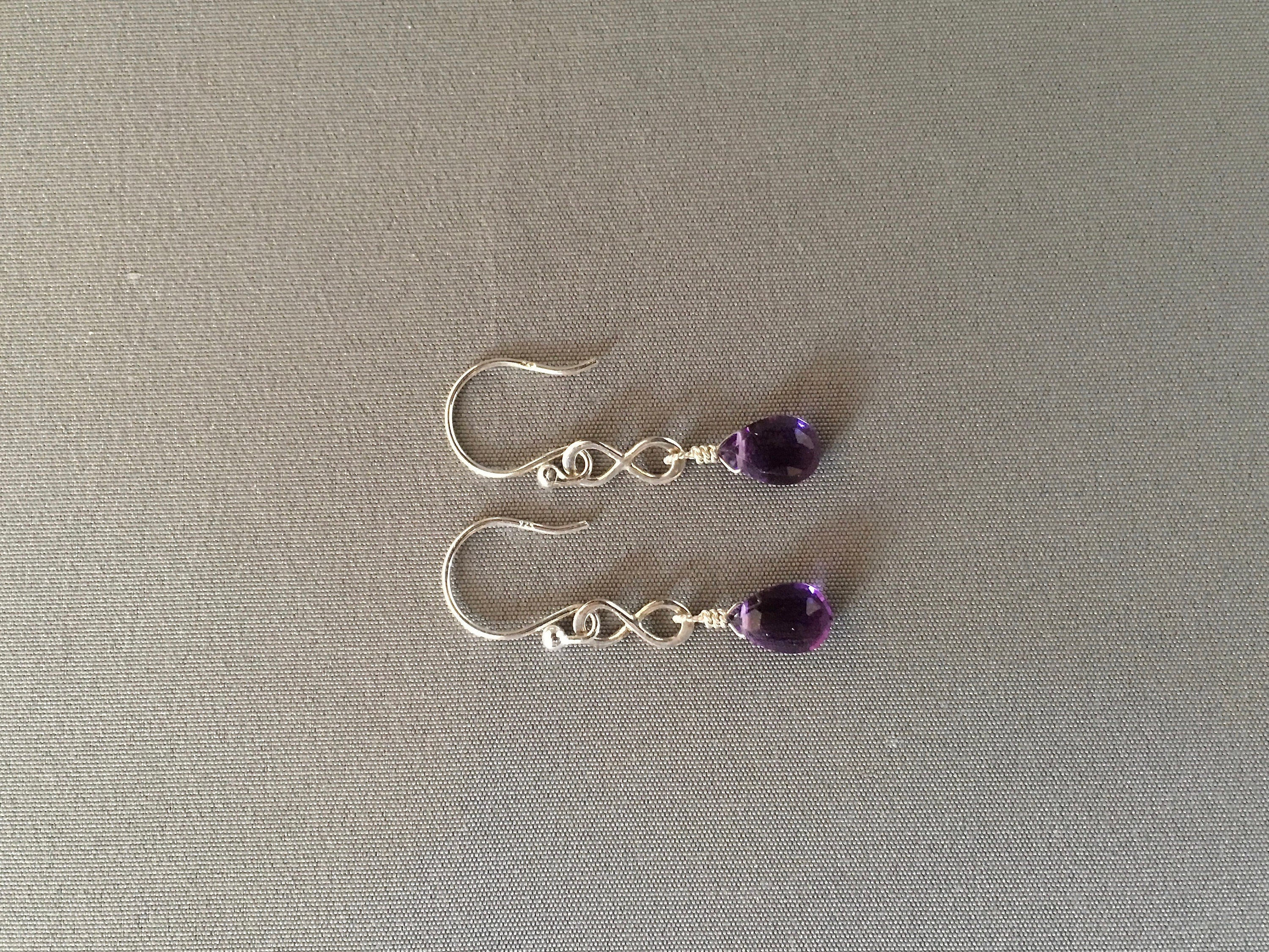 Amethyst Teardrop and Bali Sterling Silver Infinity Link Dangle Earrings