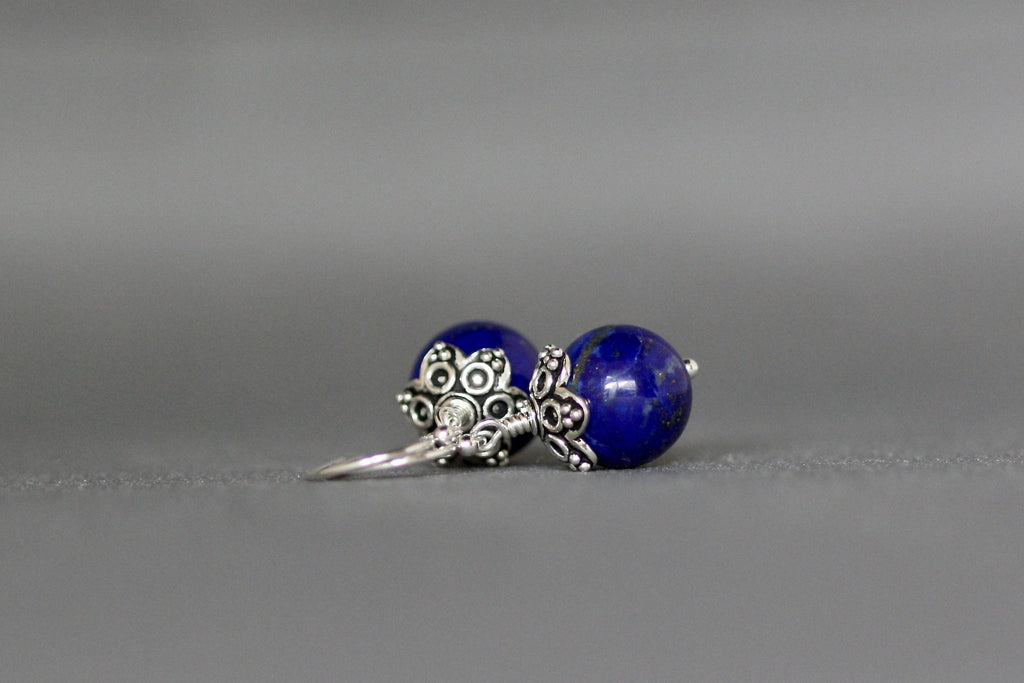 Lapis Lazuli and Bali Sterling Silver Dangle Earrings