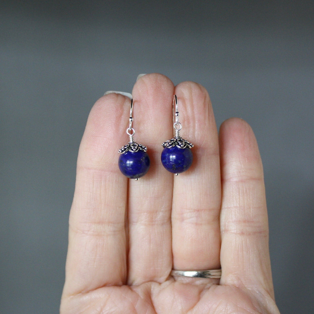 Lapis Lazuli and Bali Sterling Silver Dangle Earrings