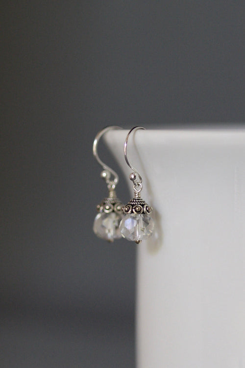 Aurora Borealis Quartz Crystal and Bali Sterling Silver Dangle Earrings