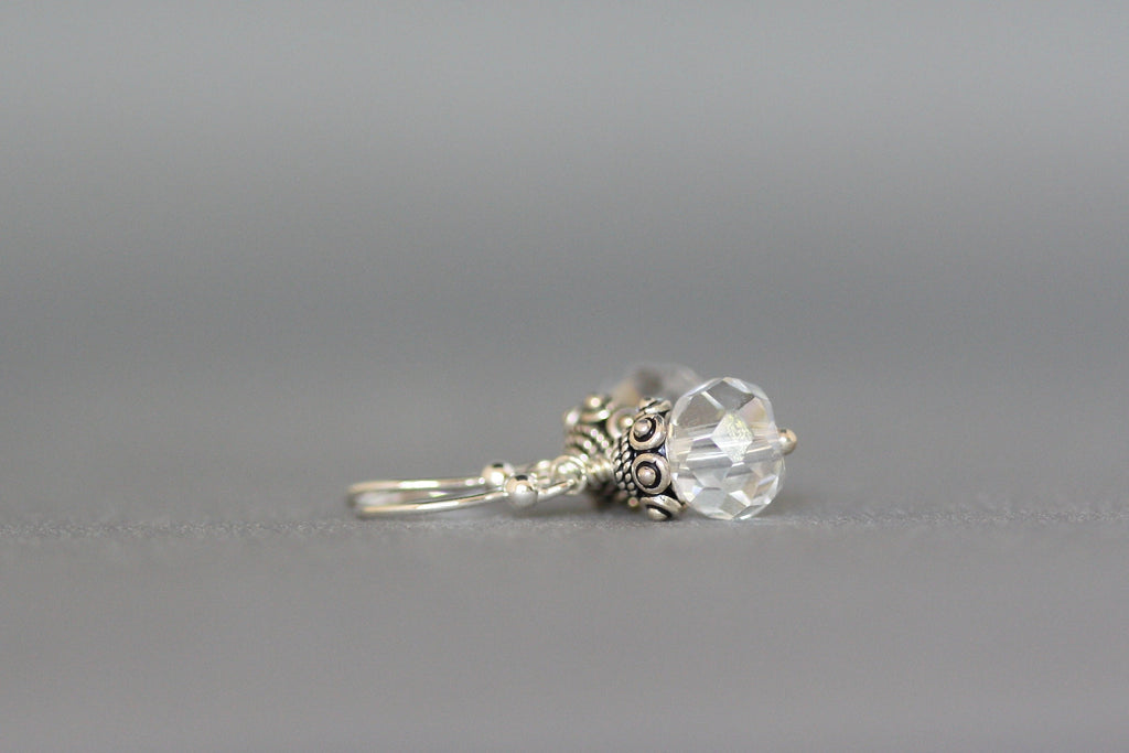 Aurora Borealis Quartz Crystal and Bali Sterling Silver Dangle Earrings