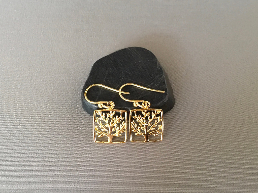 Tree of Life Charm Dangle Earrings in Gold Vermeil