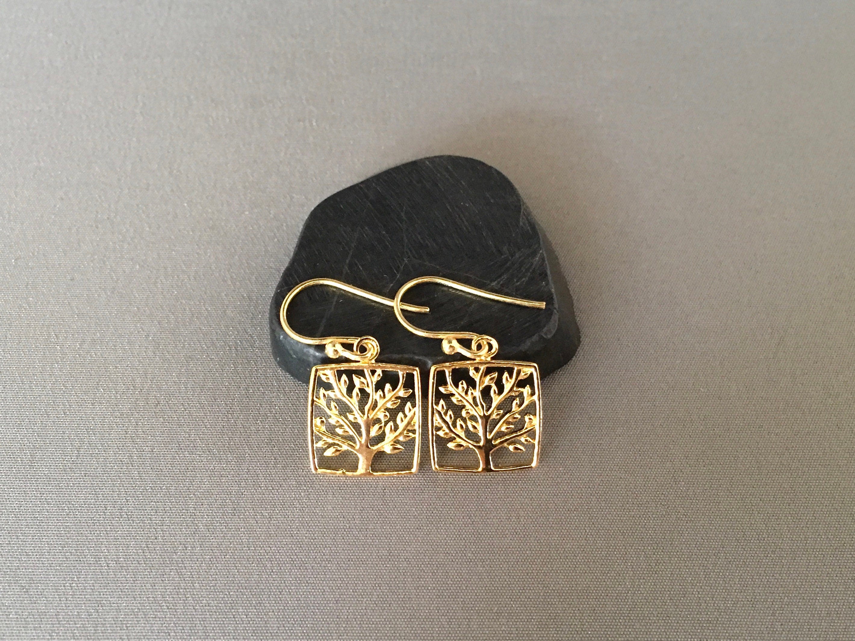 Tree of Life Charm Dangle Earrings in Gold Vermeil