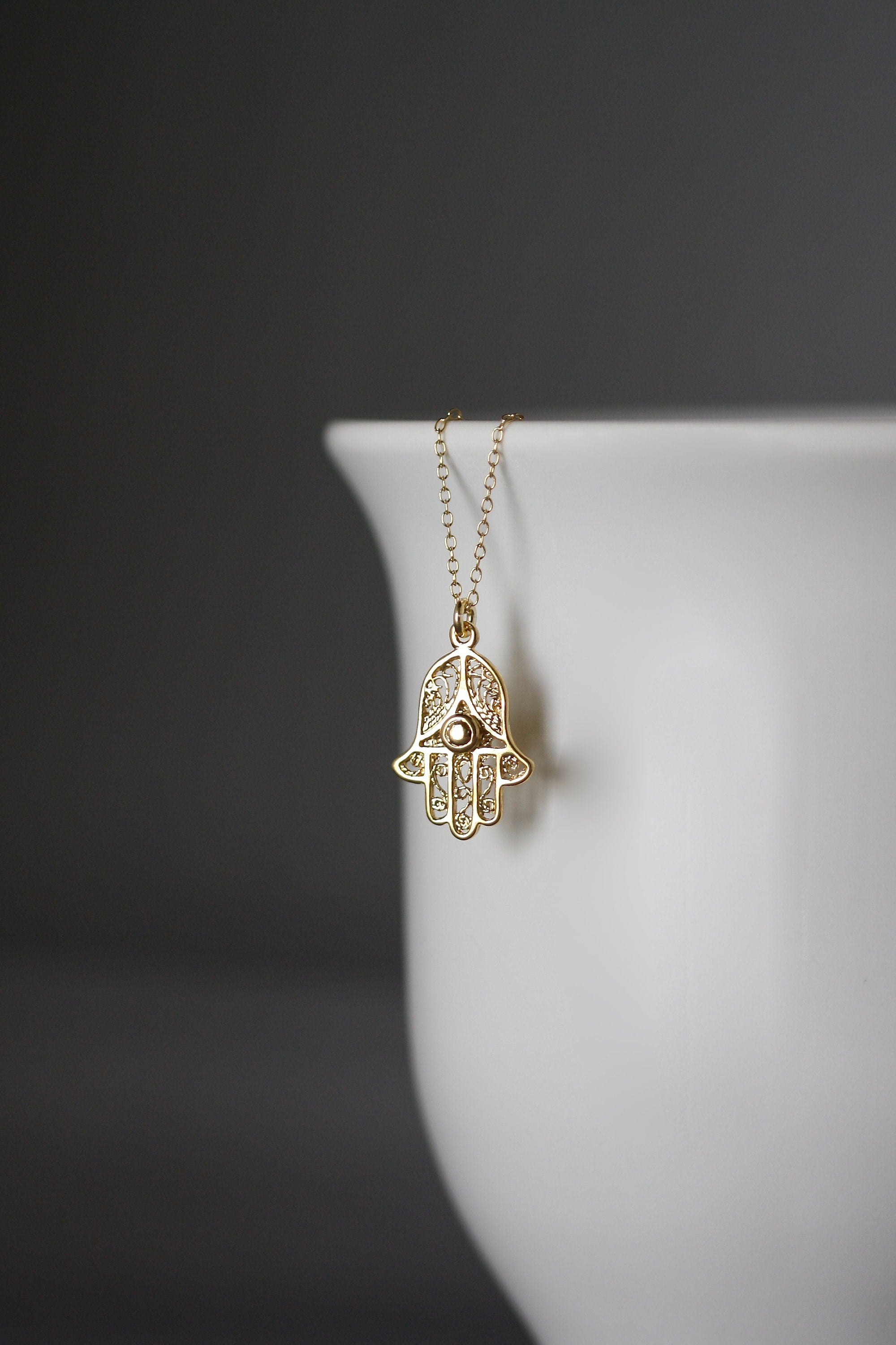 Gold Vermeil Filigree Hamsa Hand Pendant Necklace III