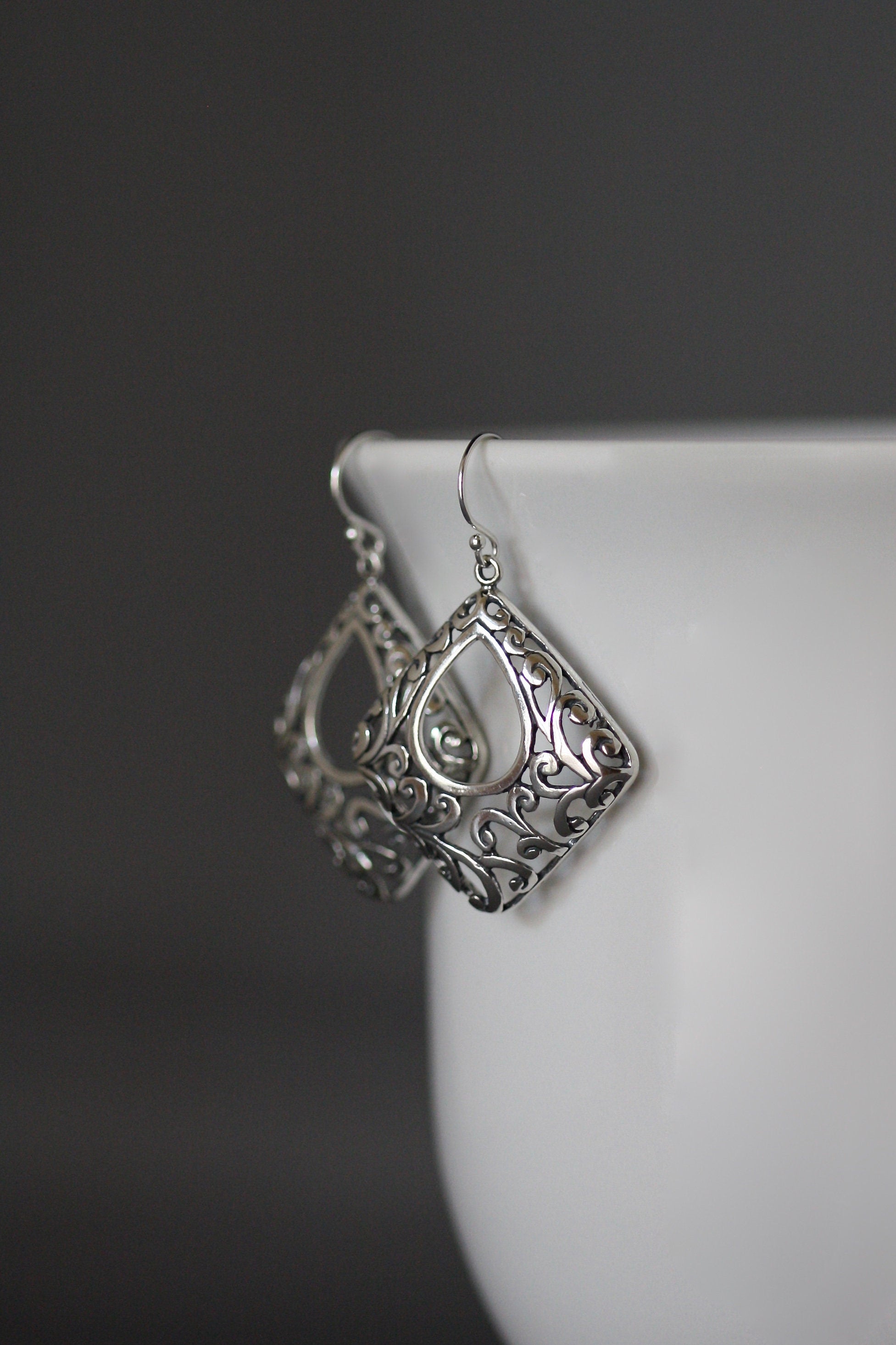 Large Bali Sterling Silver Filigree Statement Dangle Earrings