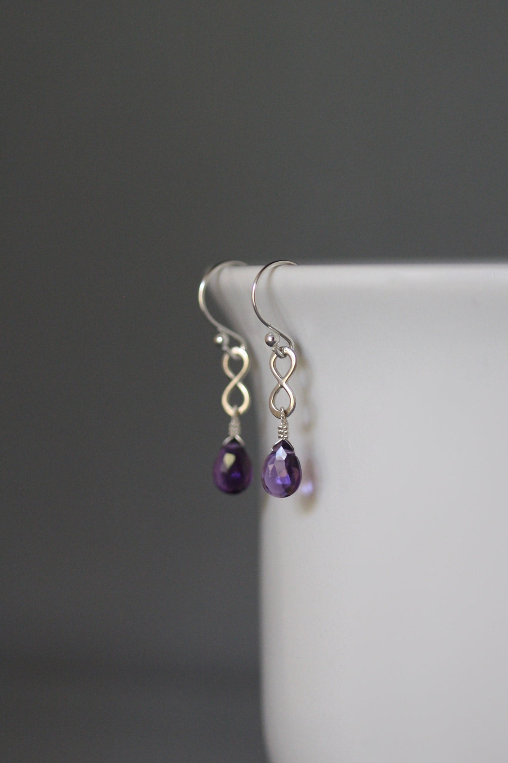 Amethyst Teardrop and Bali Sterling Silver Infinity Link Dangle Earrings