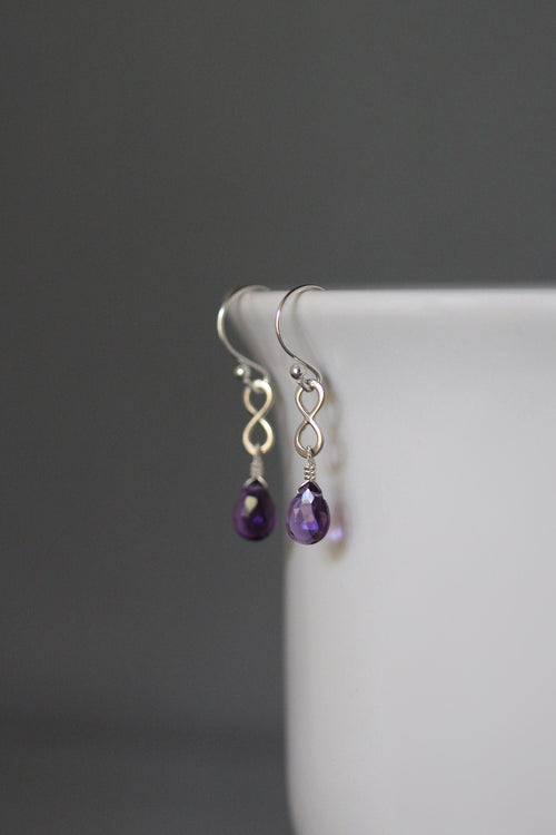 Amethyst Teardrop and Bali Sterling Silver Infinity Link Dangle Earrings