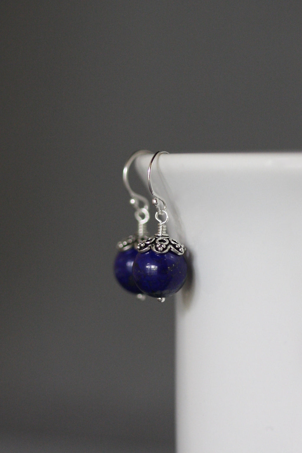 Lapis Lazuli and Bali Sterling Silver Dangle Earrings