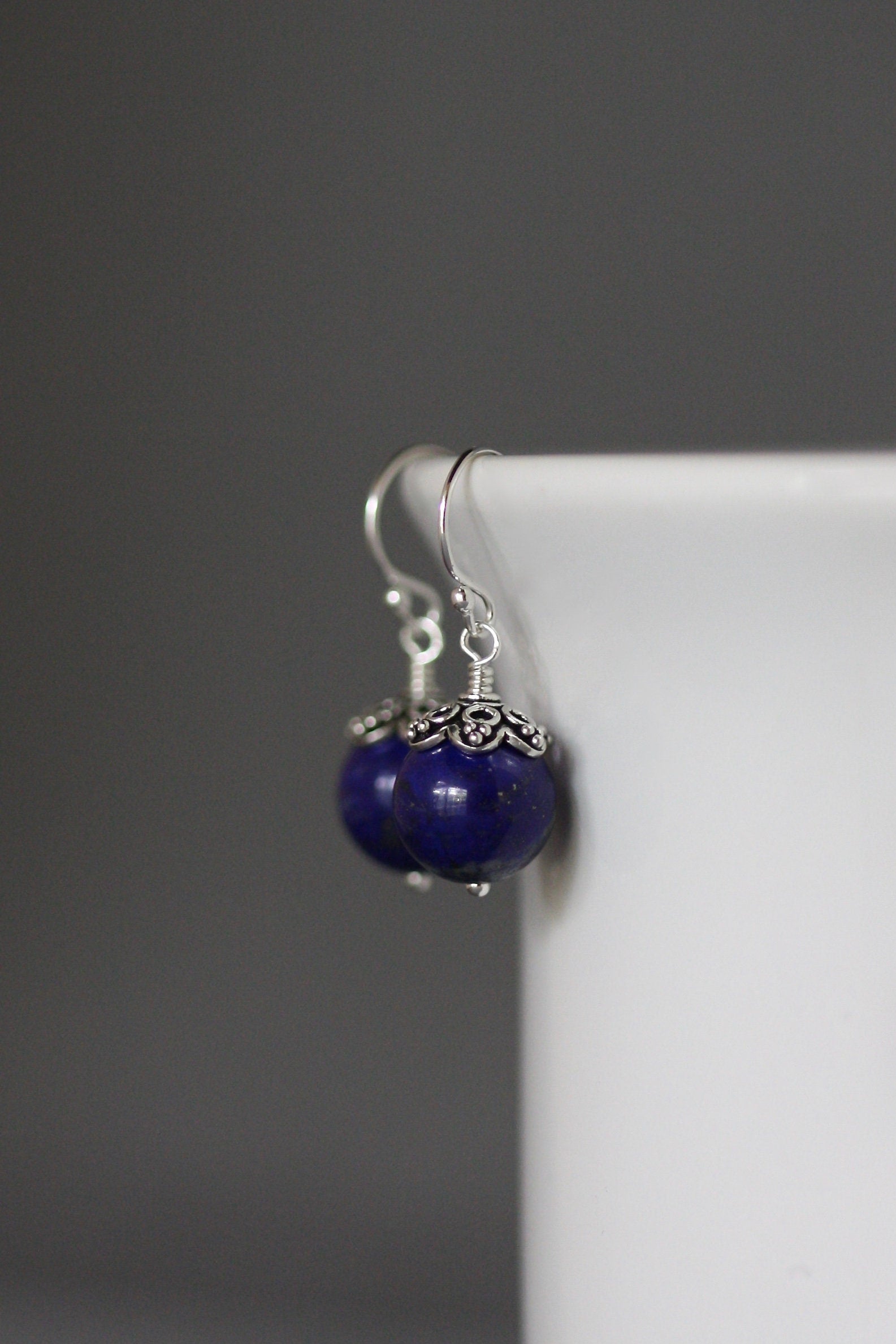 Lapis Lazuli and Bali Sterling Silver Dangle Earrings