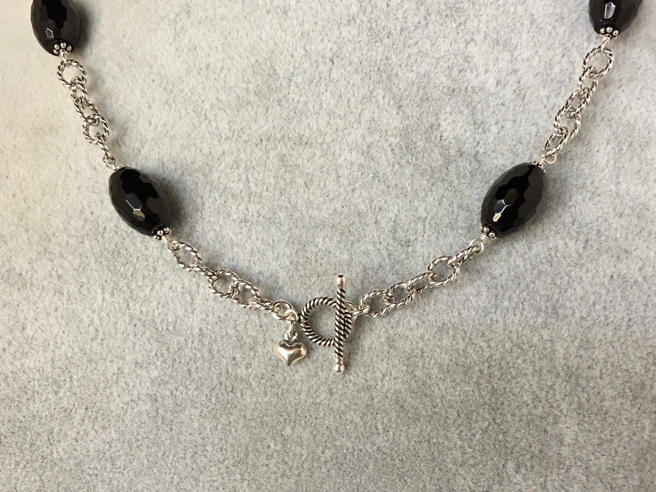 Black Onyx Barrel Stone Necklace and Earring Set in Sterling Silver
