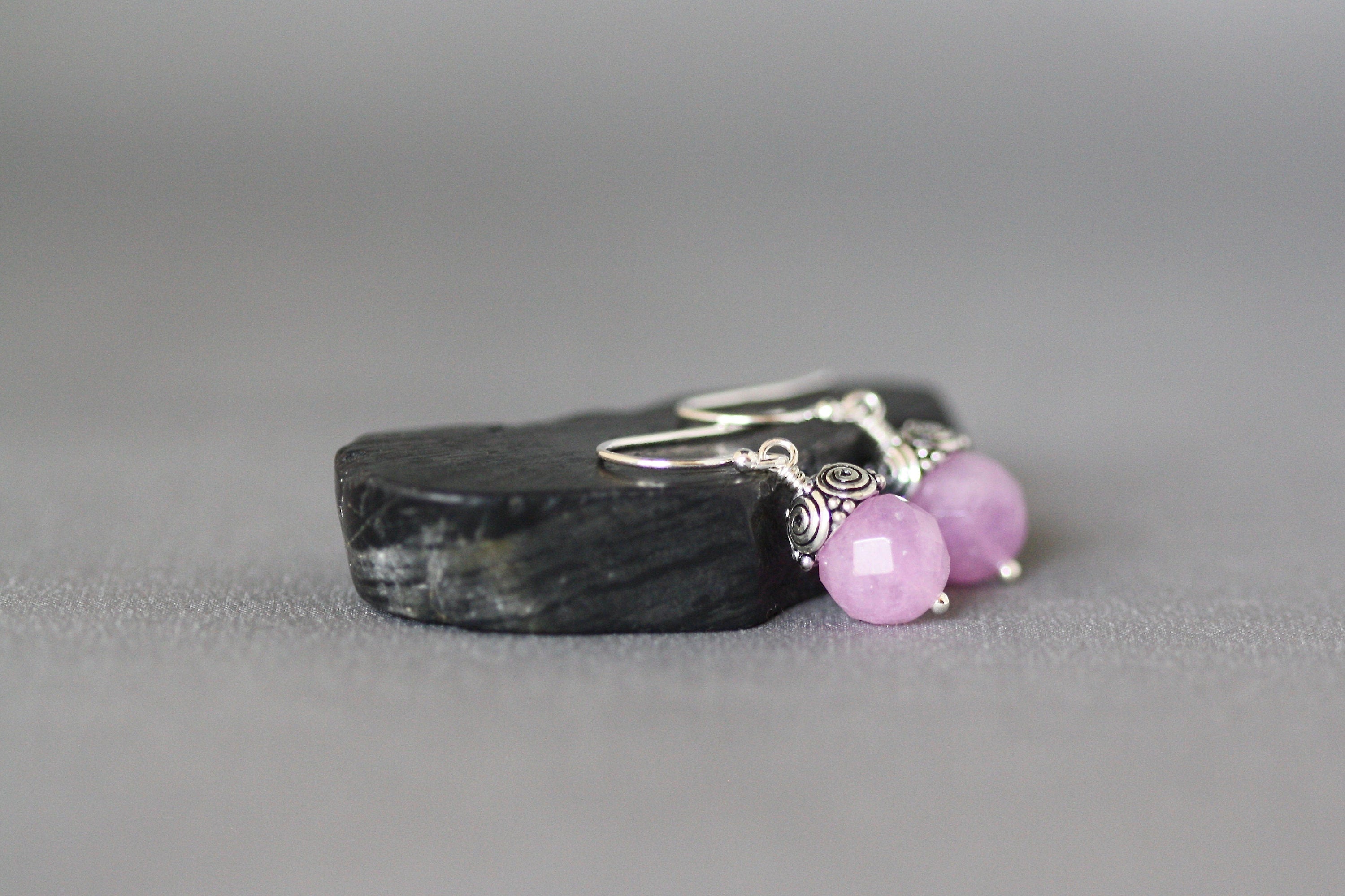 Lavender Jade Earrings with Bali Sterling Silver Caps