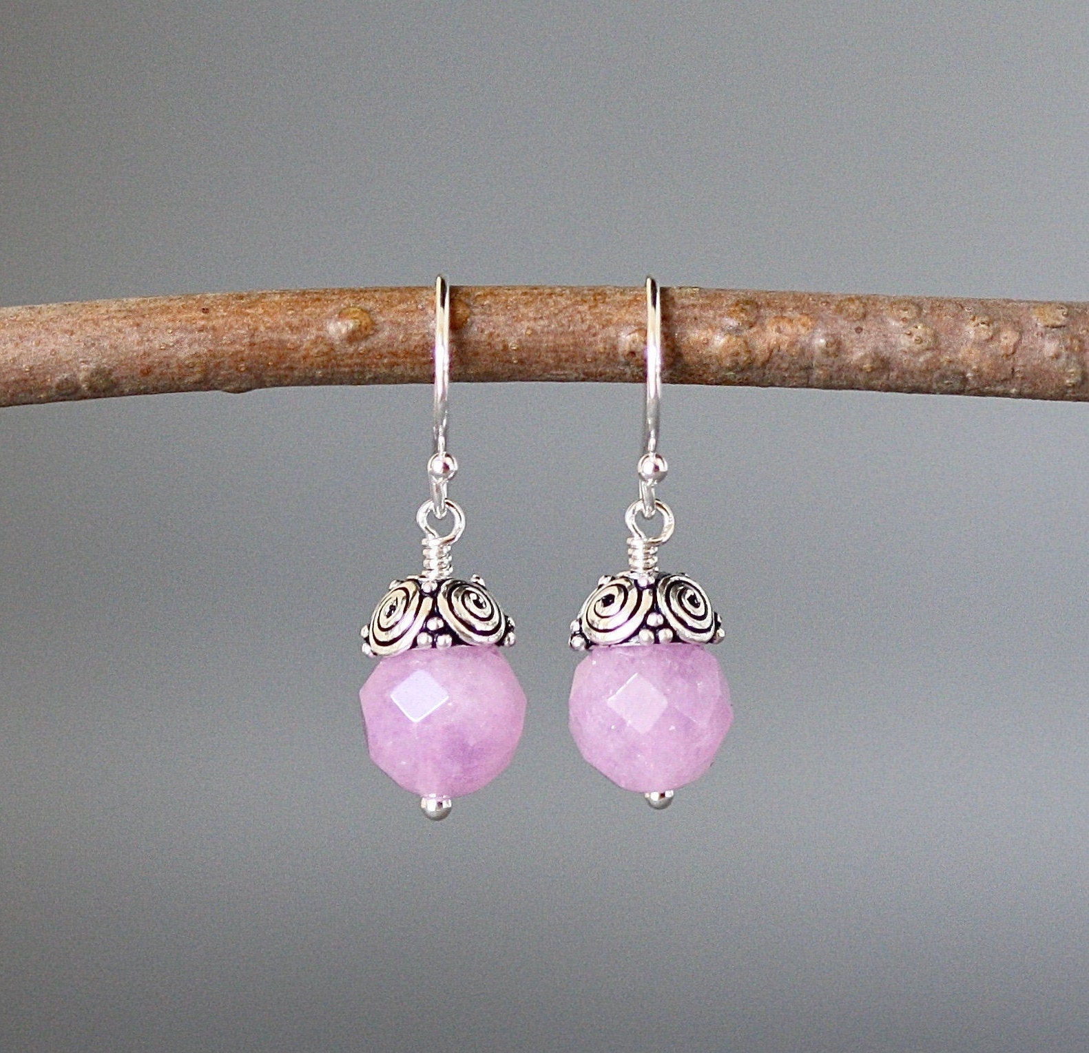 Lavender Jade Earrings with Bali Sterling Silver Caps