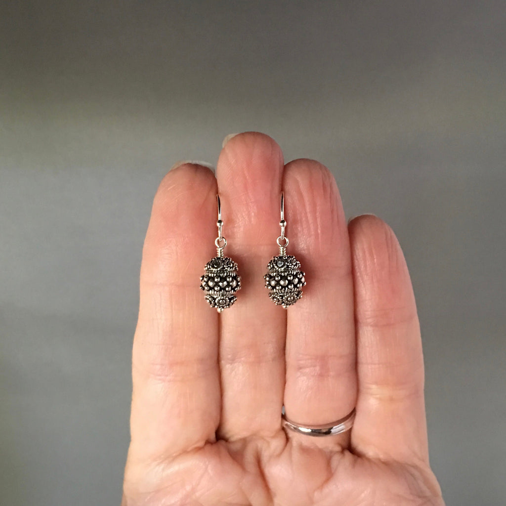 Triple Bali Sterling Silver Bead Dangle Earrings