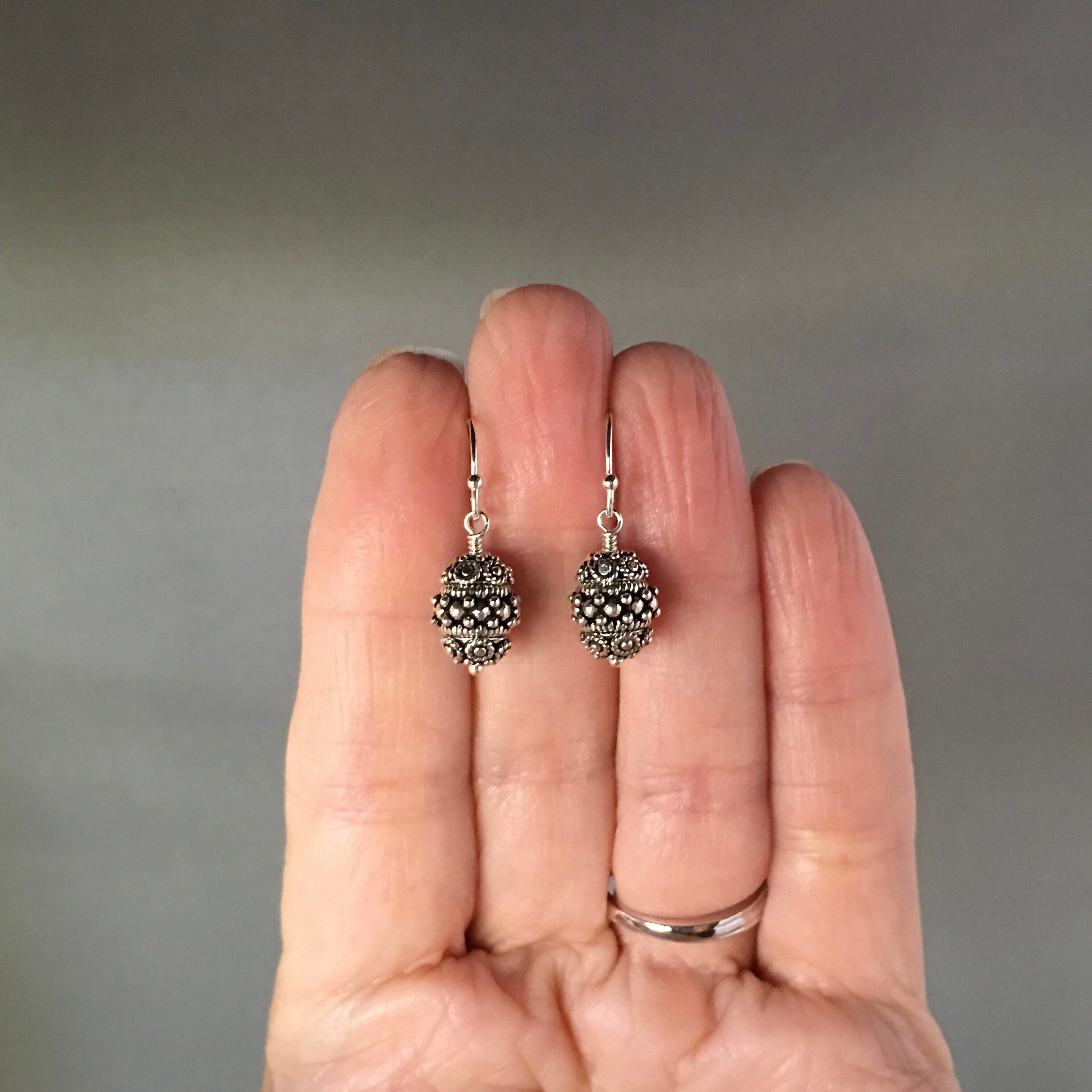 Triple Bali Sterling Silver Bead Dangle Earrings